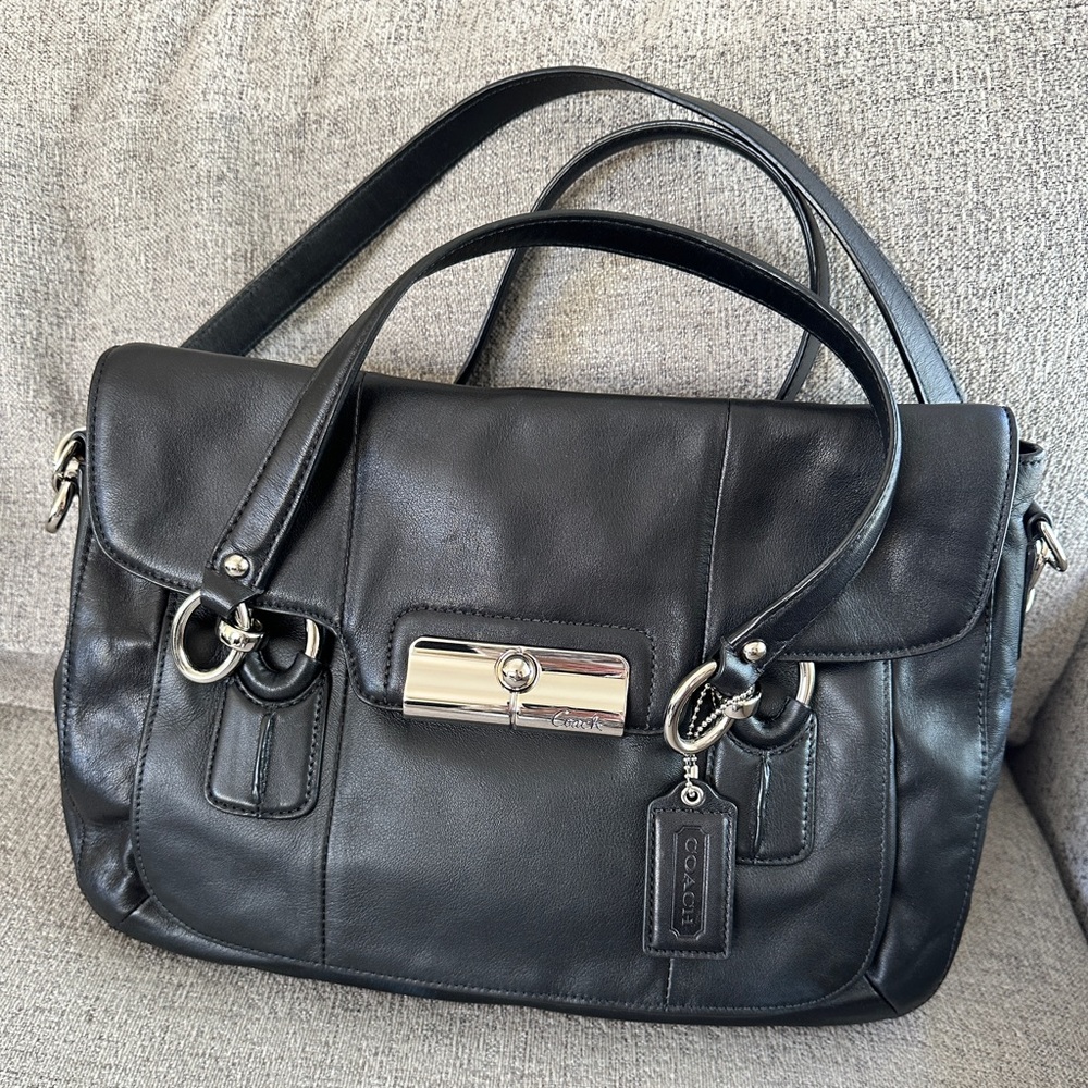 Coach black leather shoulder bag with dust bag